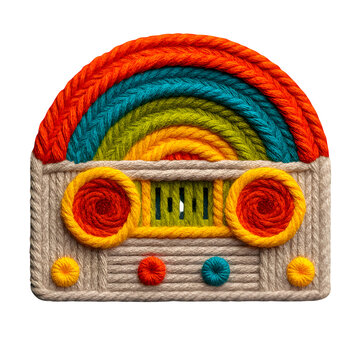 Music player icon in thick yarn, color zones