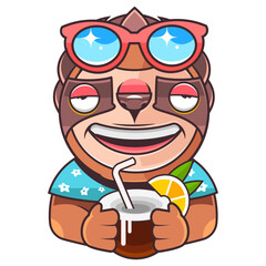 Lazy Sloth animal take a rest and having a cold drink at the beach.