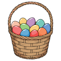 Fototapeta premium Colorful easter eggs in a woven basket