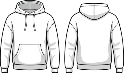 Hoodie template vector illustration, front and back view, blank sweatshirt mockup, fashion flat sketch, unisex pullover design