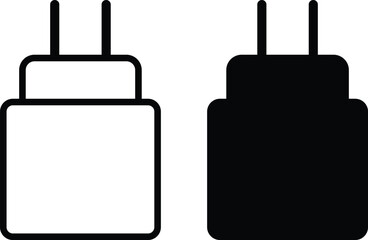 Charger icon set. silhouette and Simple thin line flat symbol