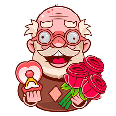 old stylish man portrait in round glasses with beard and twisted top mustache tips - one line art vector. concept stylish, fashionable elderly man