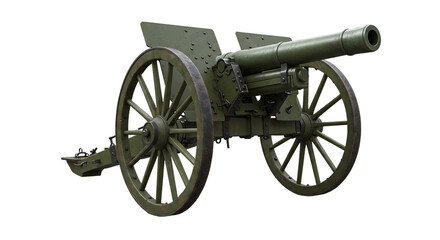 Historic War Cannon with Wooden Wheels On Isolated Transparent Background


