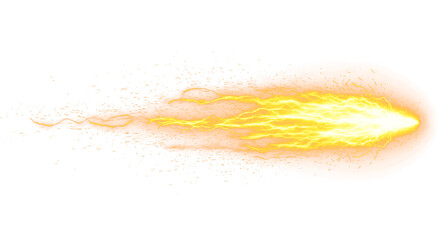 Dynamic Fiery Trail Energy Blast with Glowing Sparks and Plasma Effects on a transparent background