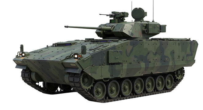 Military Armored Combat Vehicle with Cannon on Isolated Transparent Background


