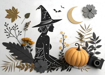 The witch, pumpkin with camera, celebration photographer and halloween celebration, generate by ai