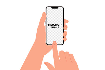 Smartphone mock up with hand holding isolated on a white backgropund