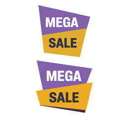 Mega Sale Banner Set Purple Orange Geometric Ribbon Labels Vector Promotion Marketing Design Elements