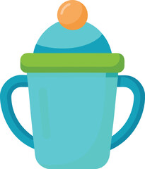 Blue sippy cup with orange top and green accent