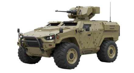 Desert Camo Armored Combat Vehicle on Isolated Transparent Background


