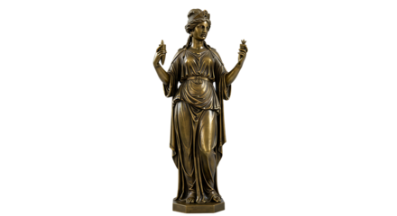 Ancient Greek Goddess Bronze Statue on Isolated Transparent Background

