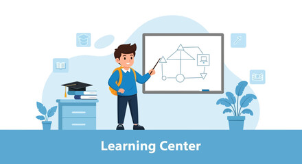 Fototapeta premium Boy Demonstrating Educational Concept On Whiteboard In Classroom Illustration