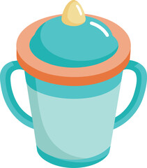 Cute teal sippy cup with orange rim and yellow spout