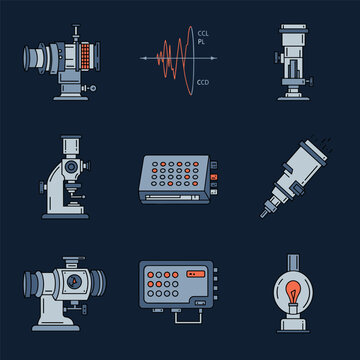 Vintage scientific instruments collection: microscopes, oscilloscopes, and spectroscopes