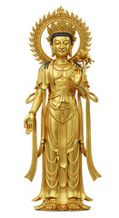 Obraz premium Golden Buddha Statue Holding Lotus on Isolated Transparent Background