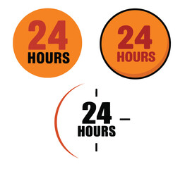 24 Hours Badge Set Orange Circle Labels Vector Limited Time Offer Clock Timer Design Elements Collection