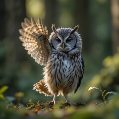 Fototapeta premium great grey owl. funny owl 