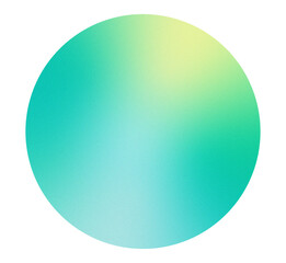 High resolution turquoise and yellow gradient circle with subtle grainy texture. Soft blurred edges and vibrant color transitions. Isolated PNG with transparent background. Vibrant gradient glow.