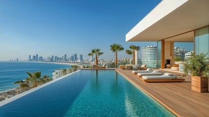 Fototapeta premium Luxury Beachfront Villa With Ocean View and Modern Design in Sunny City