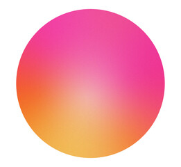 High resolution orange and pink gradient circle with subtle grainy texture. Soft blurred edges and vibrant color transitions. Isolated PNG with transparent background. Vibrant gradient glow.