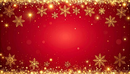 Radiant Red Holiday Background with a Glistening Gold Snowflake and Glitter Frame.