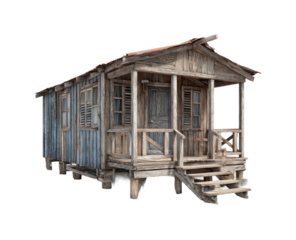Exploring rustic wooden house abandoned location digital view architecture concept isolated on transparent background, png