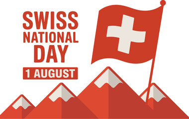 Celebrate swiss national day on august 1st with a waving flag over mountains