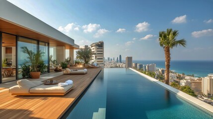 Fototapeta premium Luxury Beachfront Villa With Ocean View and Modern Design in Sunny City.