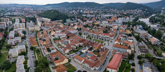 Aerial view of the city  Berounin the Czech Republic.  on a cloudy day in spring