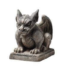 Obraz premium Ancient stone gargoyle statue gothic architecture garden artistic view mythical concept isolated on transparent background, png