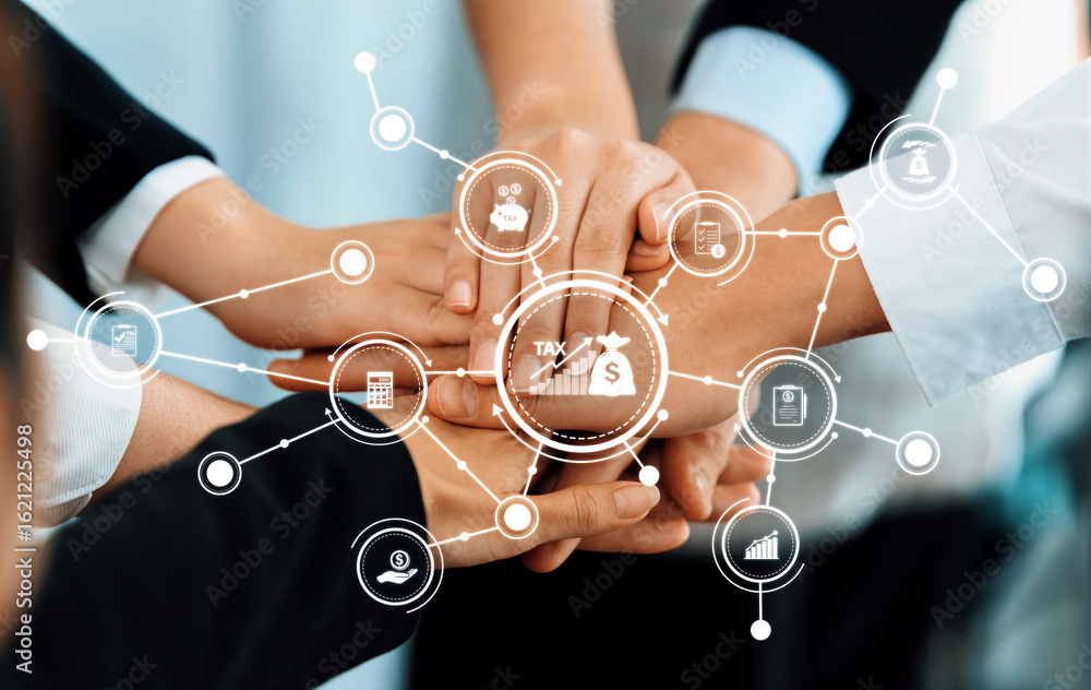 Poster a dynamic image depicting hands together representing teamwork and partnership in a financial contex