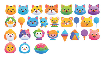 Cute Cartoon Animal Icons and Sweet Treats Collection
