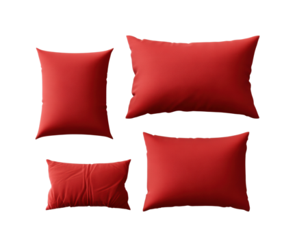 Decorative red pillows for cozy living room styling home soft textiles isolated on transparent background, png