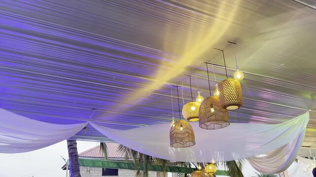 lanterns and ceiling drapes flowing in the wind
