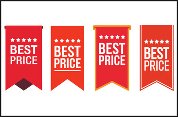 Best Price Red Ribbon Banner Set Five Star Labels Vector Sale Promotion Marketing Design Elements