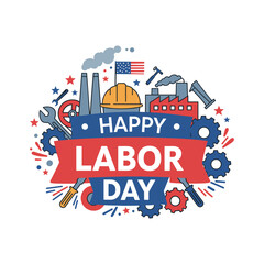 Fototapeta premium Labor day celebration with industrial and patriotic symbols