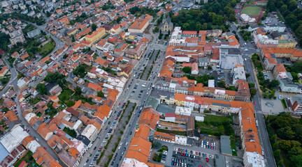 Aerial view of the city Rakovnik in the Czech Republic  on a cloudy day in spring