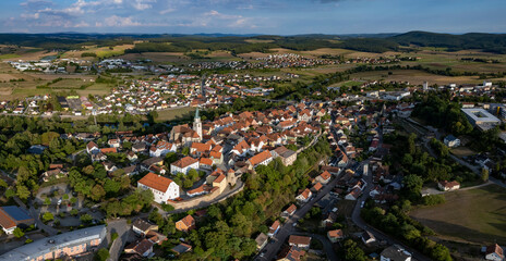 Aerial view around the city Nabburg in Germany on a sunny day in spring.