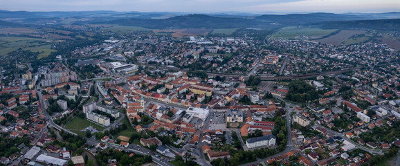 Aerial view of the city Rokycany in Germany, Bavaria. on a cloudy day in spring