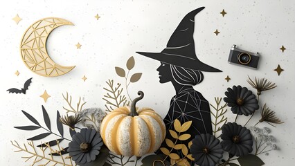 The witch, pumpkin with camera, celebration photographer and halloween celebration, generate by ai