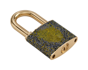 Security lock with unique fingerprint design product isolated on transparent background, png