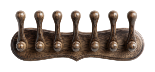 Wooden hook rack for organization home interior decorative storage solution isolated on transparent background, png