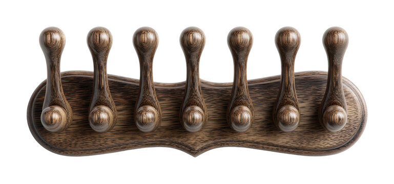 Wooden hook rack for organization home interior decorative storage solution isolated on transparent background, png