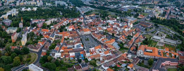 Aerial view of the city Ceska Lipa in the czech Republic on a rainy summer day.