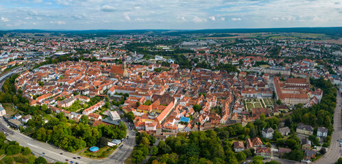 Aerial view of the city Amberg in Germany, Bavaria. on a cloudy day in spring