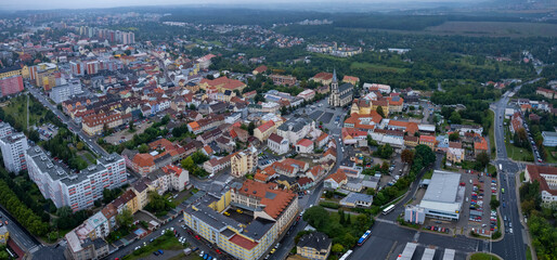 Aerial view of the city kladno in the czech Republic on a rainy summer day.
