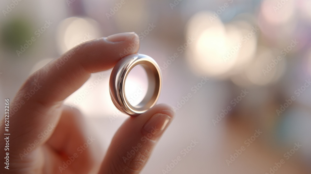 Poster artistic medium shot presenting a smart ring tracking ovulation temperature finger in sharp focus su