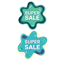 Super Sale Green Blue Abstract Badge Set Fluid Shape Labels Vector Promotion Marketing Design Elements