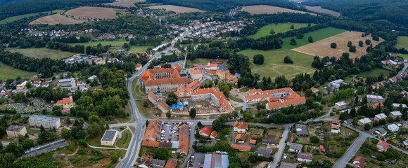 Aerial view around the city plasy in the czech Republic on a sunny morning in summer.