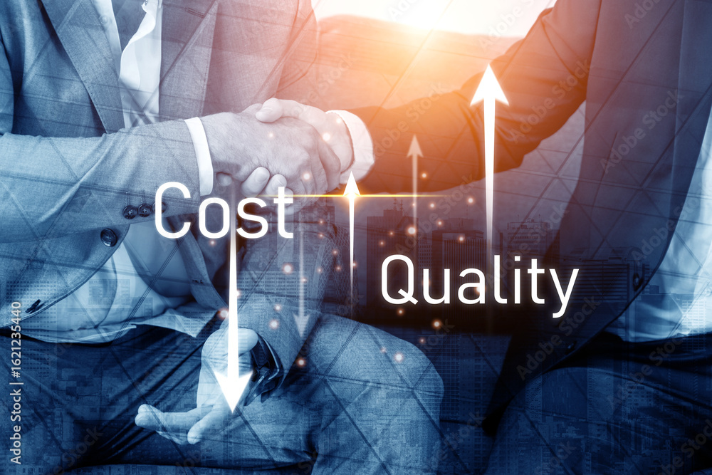 Aufkleber increase quality and reduce cost represent quality, cost, and performance optimization for business 